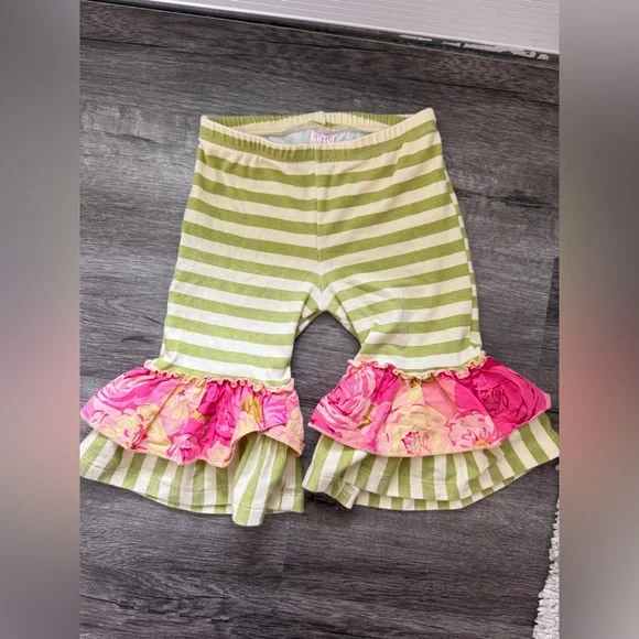 Giggle Moon Girls Outfit Dress and Ruffle Pants Set Floral Green Pink - Picture 5 of 10